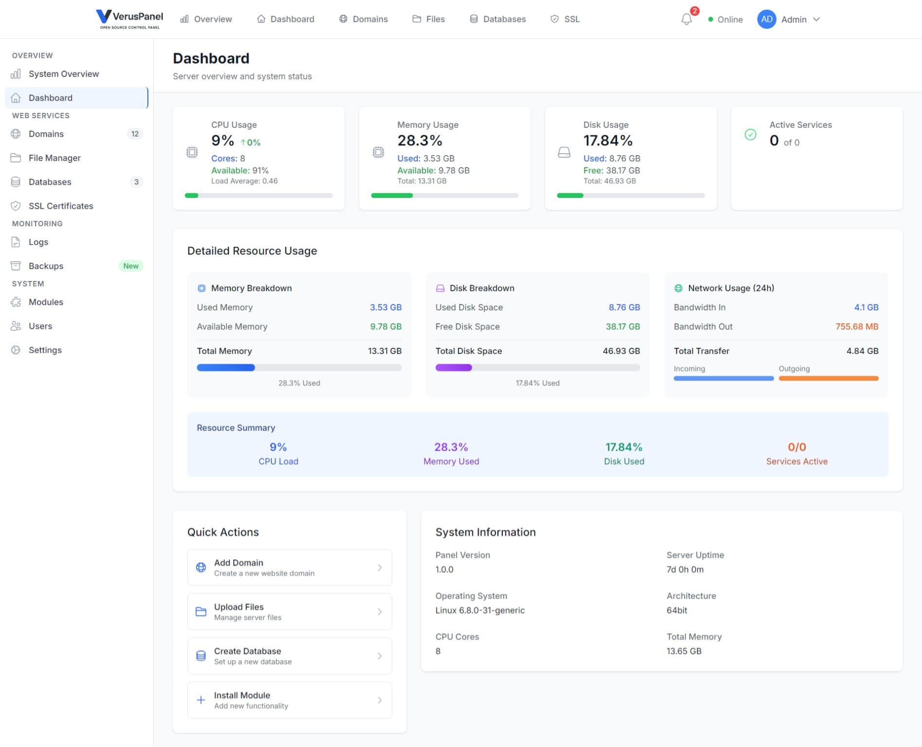 VerusPanel - OpenSource Server Management Panel 2